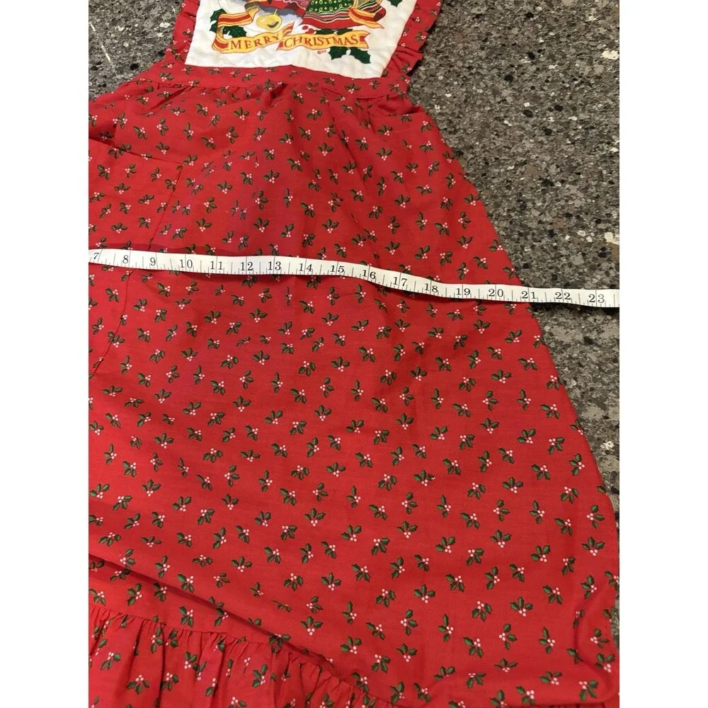 Christmas Apron 80s/90’s Quilted Red Bib Holly Retro Ruffle Holiday Baking VTG